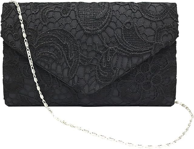 GVSAVY 1PCS Lace Envelope Clutch for Women, Satin Clutch, Floral Lace Tote, Lace Envelope Shoulder Bag, Evening Clutch for Wedding, Party, Prom