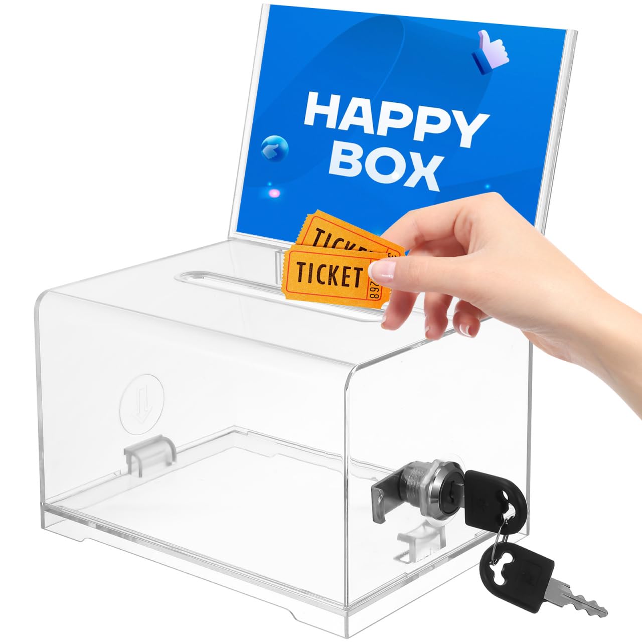 Veemoon Lockable Suggestion Box with Keys Clear Acrylic Donation Box for Fundraising and Charity Collection 6.30X4.72X3.94In Business Card Holder for Office and Events