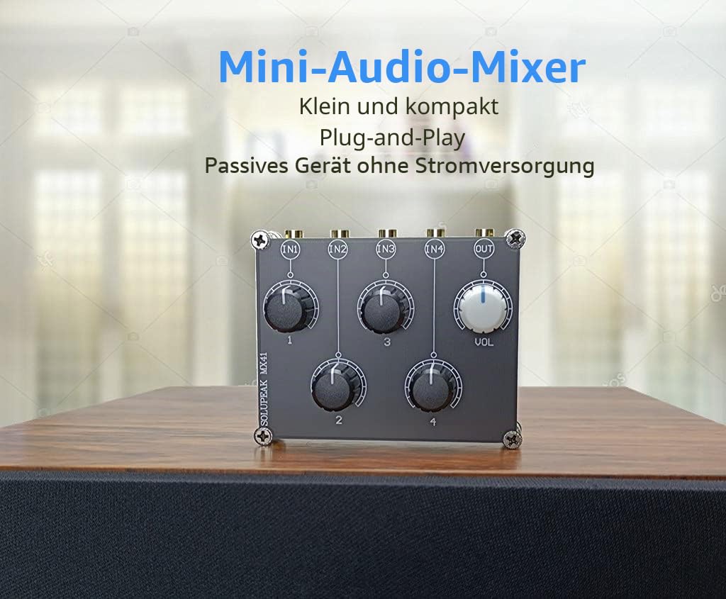 Mini 4-Wege-Audio-Mixer, Stereo, 4-in-1-Out-AUX, passive 3,5-mm-Line-Level-Steuerung MX41