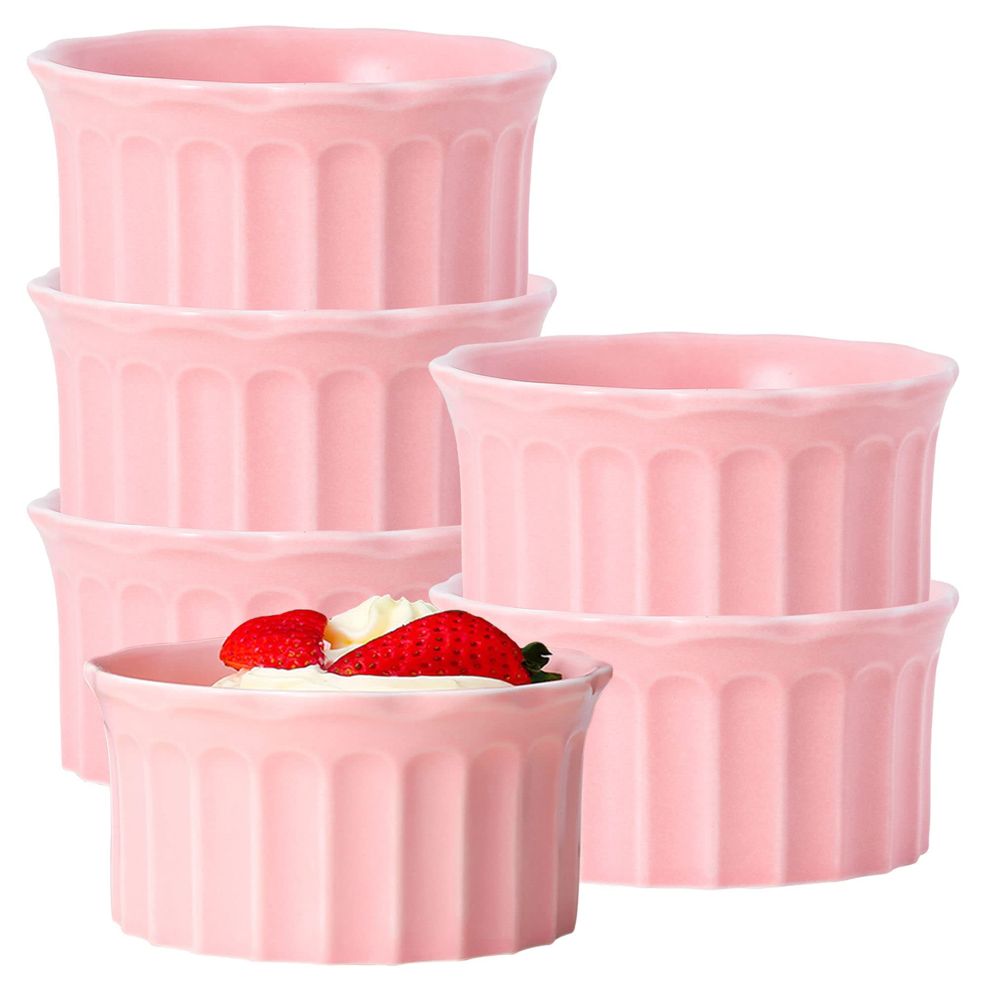 Bol à soupe, bol à riz, bol à déjeuner, ensemble de ramequins, 230 ml, ramequins à crème brûlée, plats à soufflé allant au four, ramequins à soufflé, ramequins for friteuse à air-rose-lot de 8 (Color