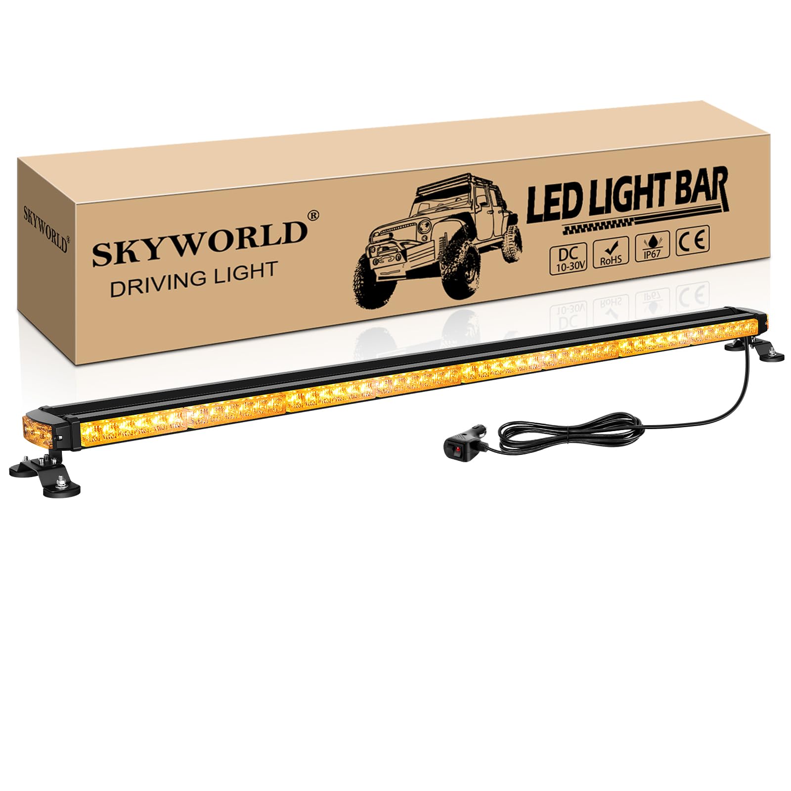 SKYWORLD LED Strobe Flashing Light Bar, 49 inch 102 Leds 12V 24V LED Rooftop Magnetic Emergency Hazard Warning Beacon Safety Lights for Car Construction Vehicles Tow Plow Trucks Pickup (Amber)
