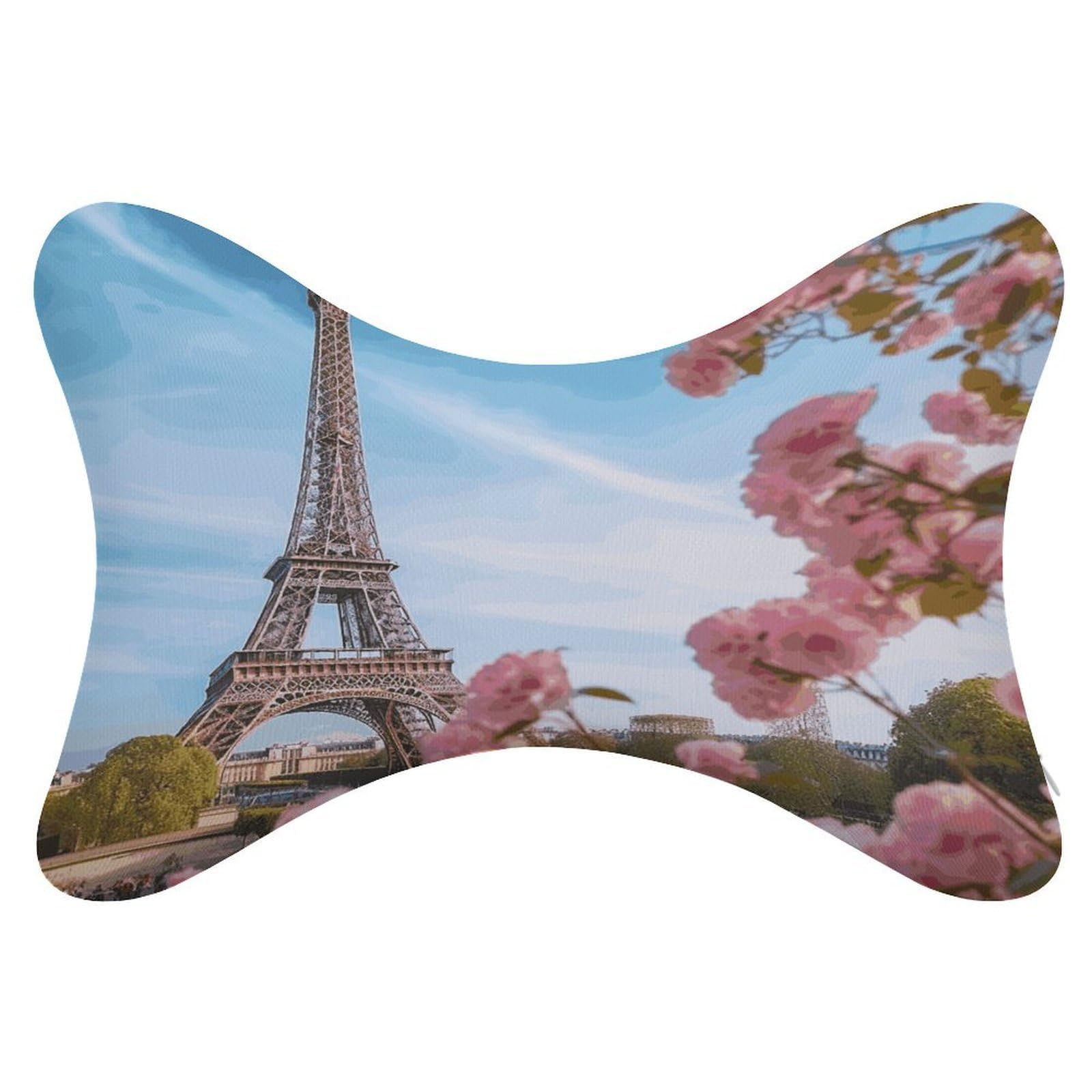 FekiLoot Paris Eiffel Tower with Flowers Car Headrest Set of 2,Softness Memory Foam Car Neck Pillow with Breathable Removable Cover Car Neck Support Pillow Ergonomic for Driving, Office
