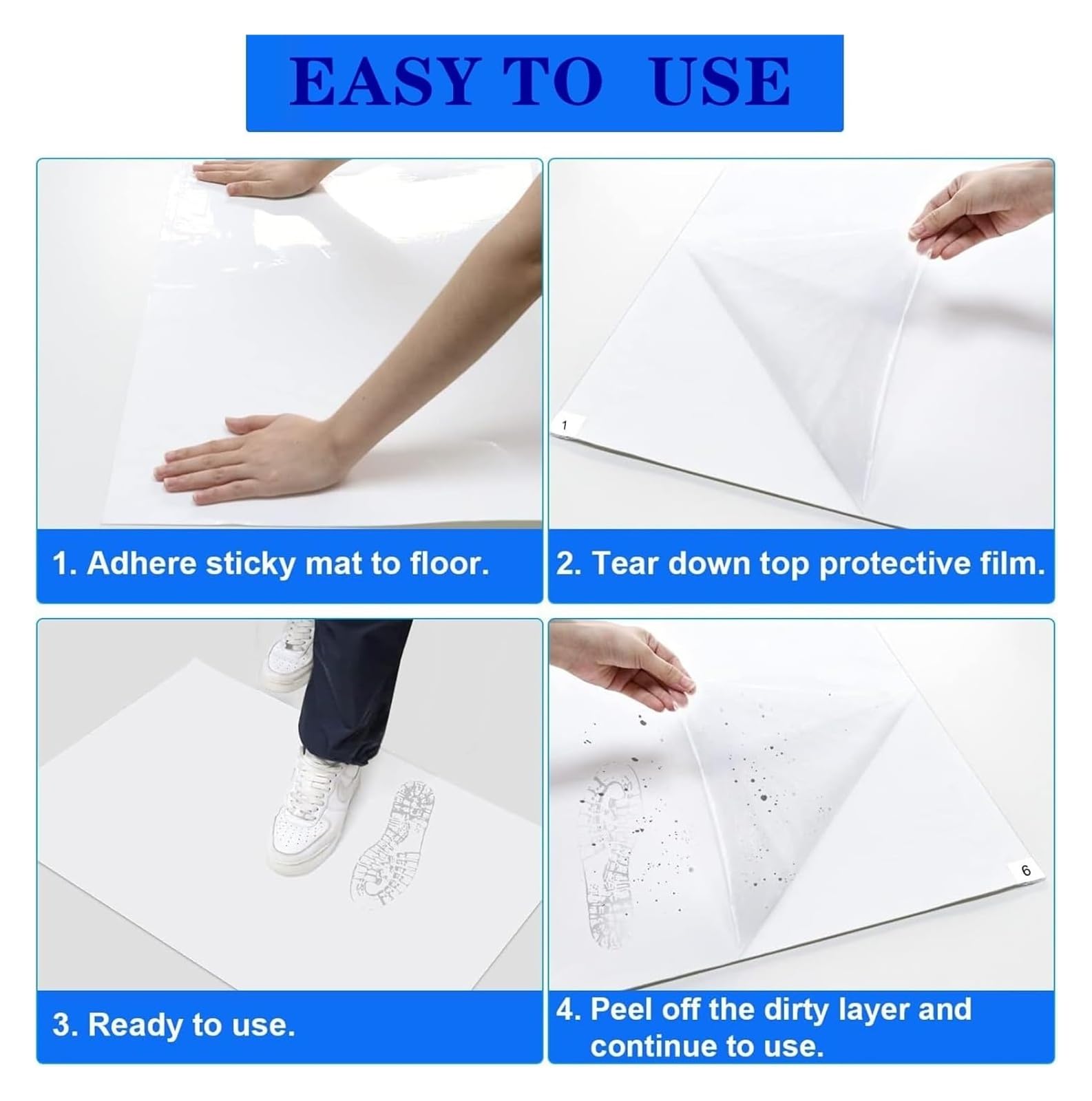 Klebrige Matte, Klebematte für Reinräume – 300 Blatt, durchsichtige Selbstklebende Bodenmatte zum Auffangen von Schmutz und Staub, für Baustellen in Krankenhauslaboren (60 x 90 cm)