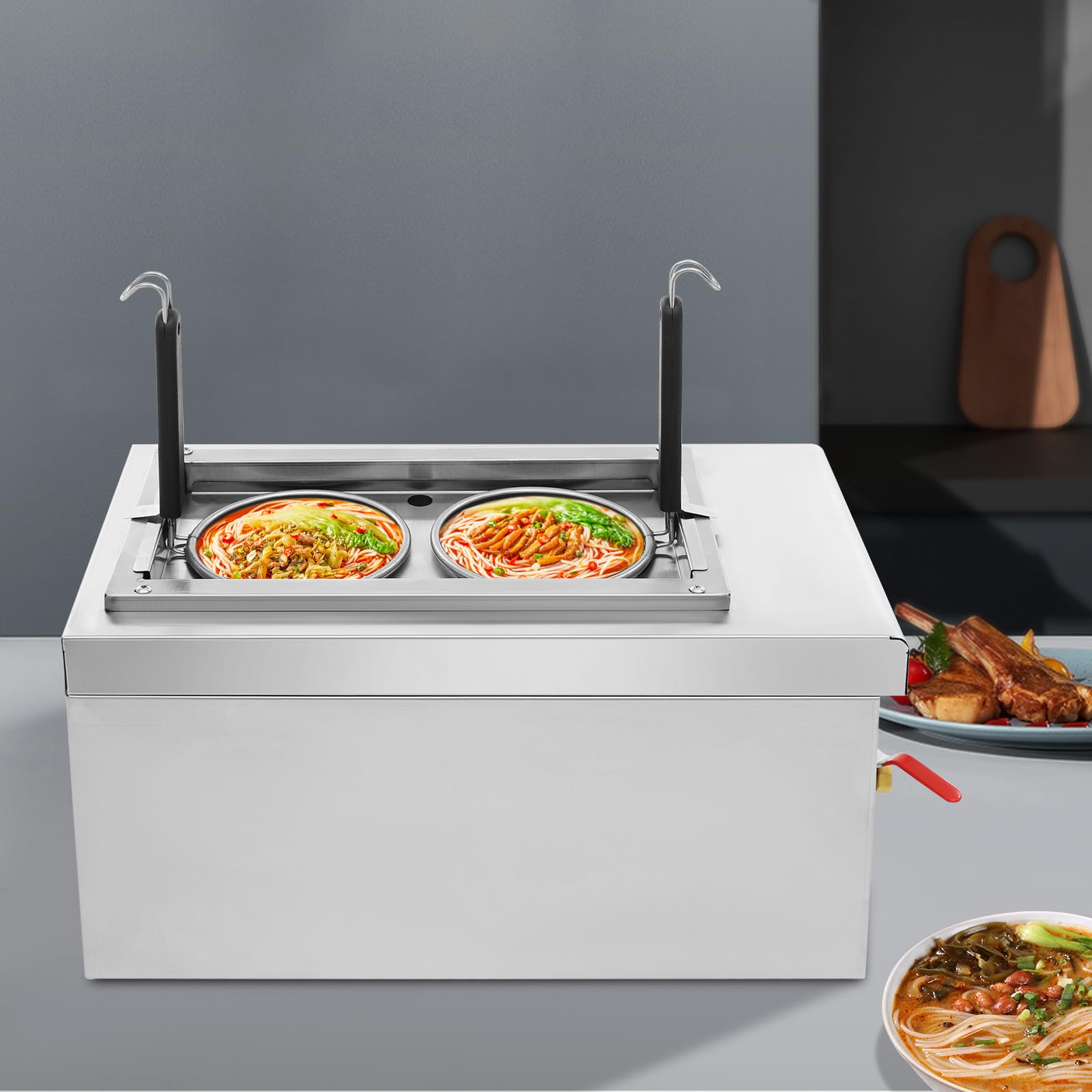 FXEIPOL Electric Noodles Pasta Boiler 2 Holes 9L/2.38Gal Pasta Cooking Machine 2.5KW Commercial Pasta Cooker with Temperature Knob Control for Dormitories, Offices, Campsites