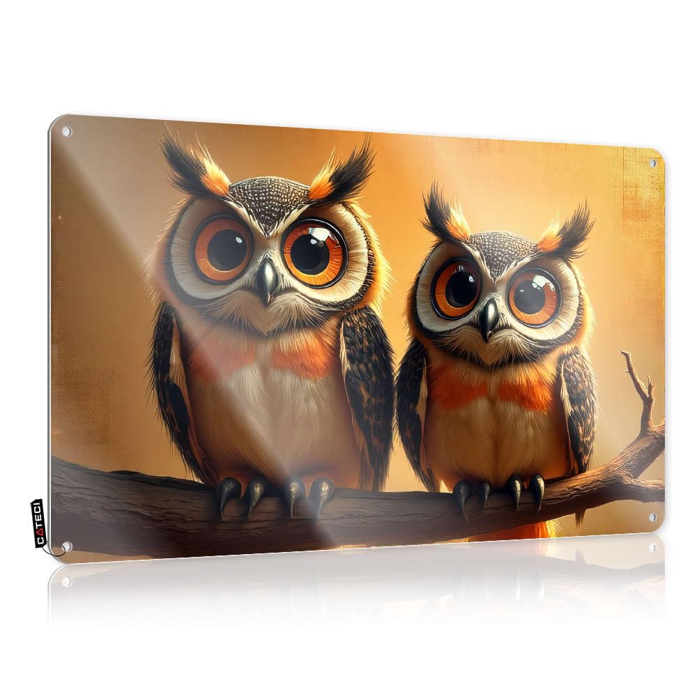Metal Signs For Outside Home Decor Two Wise Owls Perched On A Branch. Tin Sign Beer Decorations For Man Cave Metal Sign Decor Vin(30X40CM)