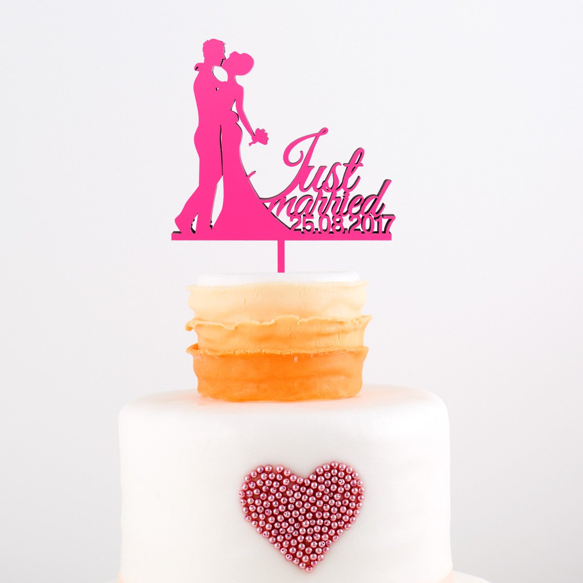 KLEINLAUT individueller Caketopper zur Hochzeit - mit Silhouette und Datum - 15cm breit - Wähle eine Farbe - Rot