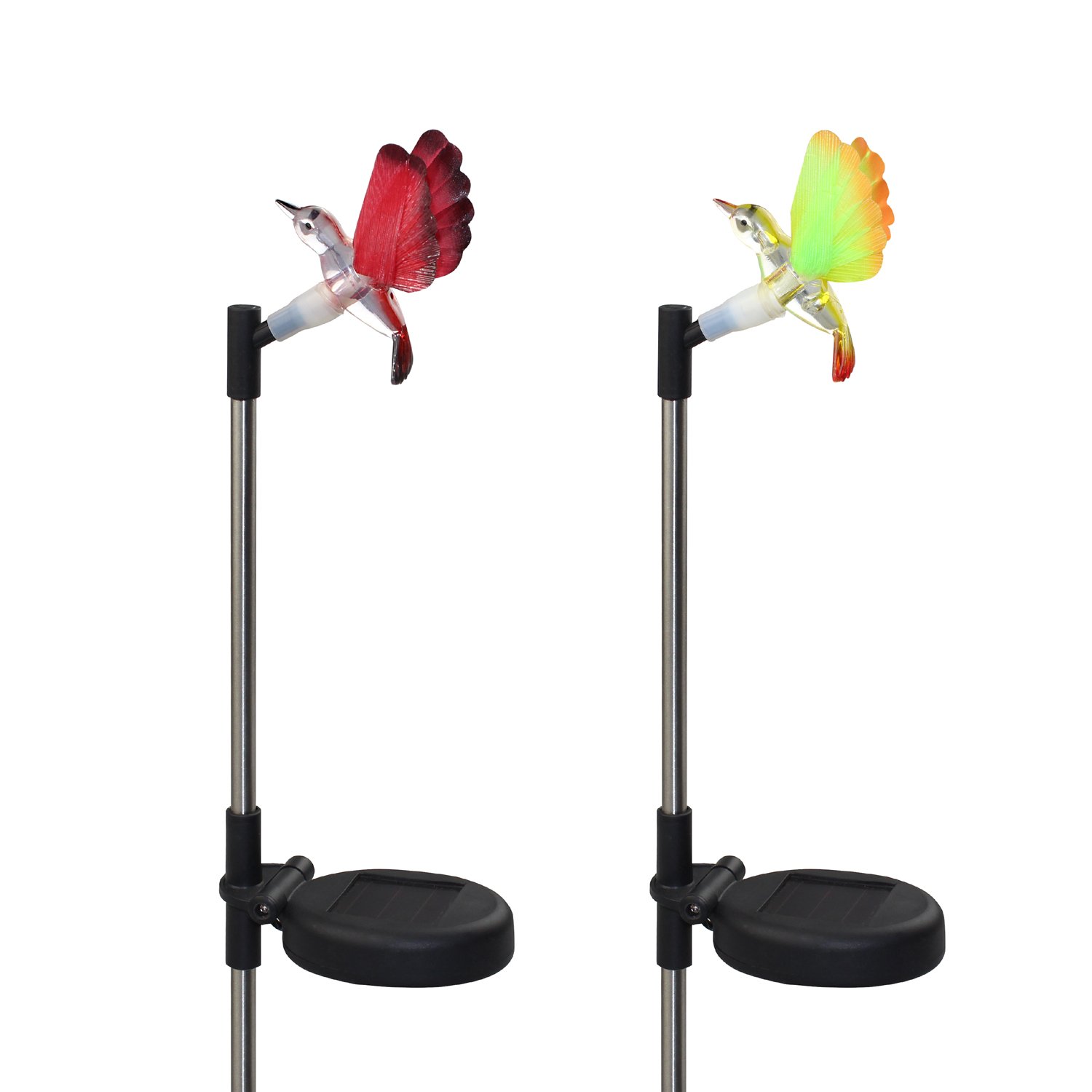 CST Lighting Pack of 2 Solar Color Changing LED Light Lawn Garden Yard Stakes-Fiber Optic Hummingbird