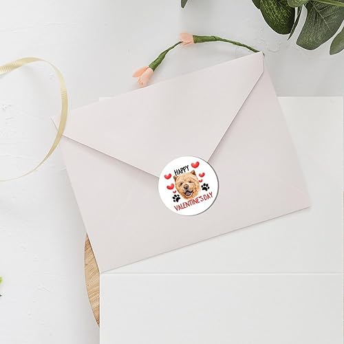 Miniatura 10 de Swavecat 100 calcomanías redondas de San Valentín con corazón rojo Corgi para perros, calcomanías redondas de vinilo para perros para el día de San