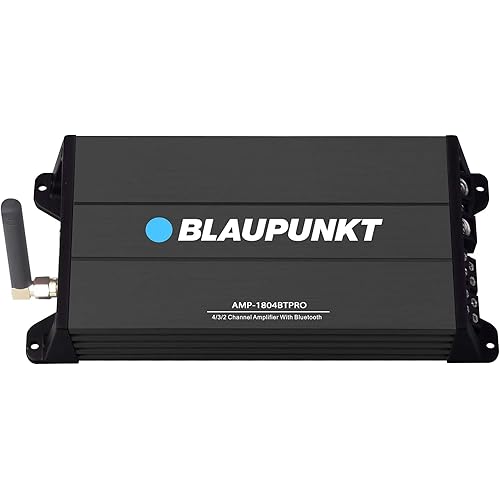 Blaupunkt AMP-1804BTPRO 1600W 4-Channel Amplifier with Bluetooth - 2 Ohm Stable, High and Low Pass Filter, Crossover, 10Hz - 30kHz Frequency Range, Slim & Compact Design for Under Seat Installation
