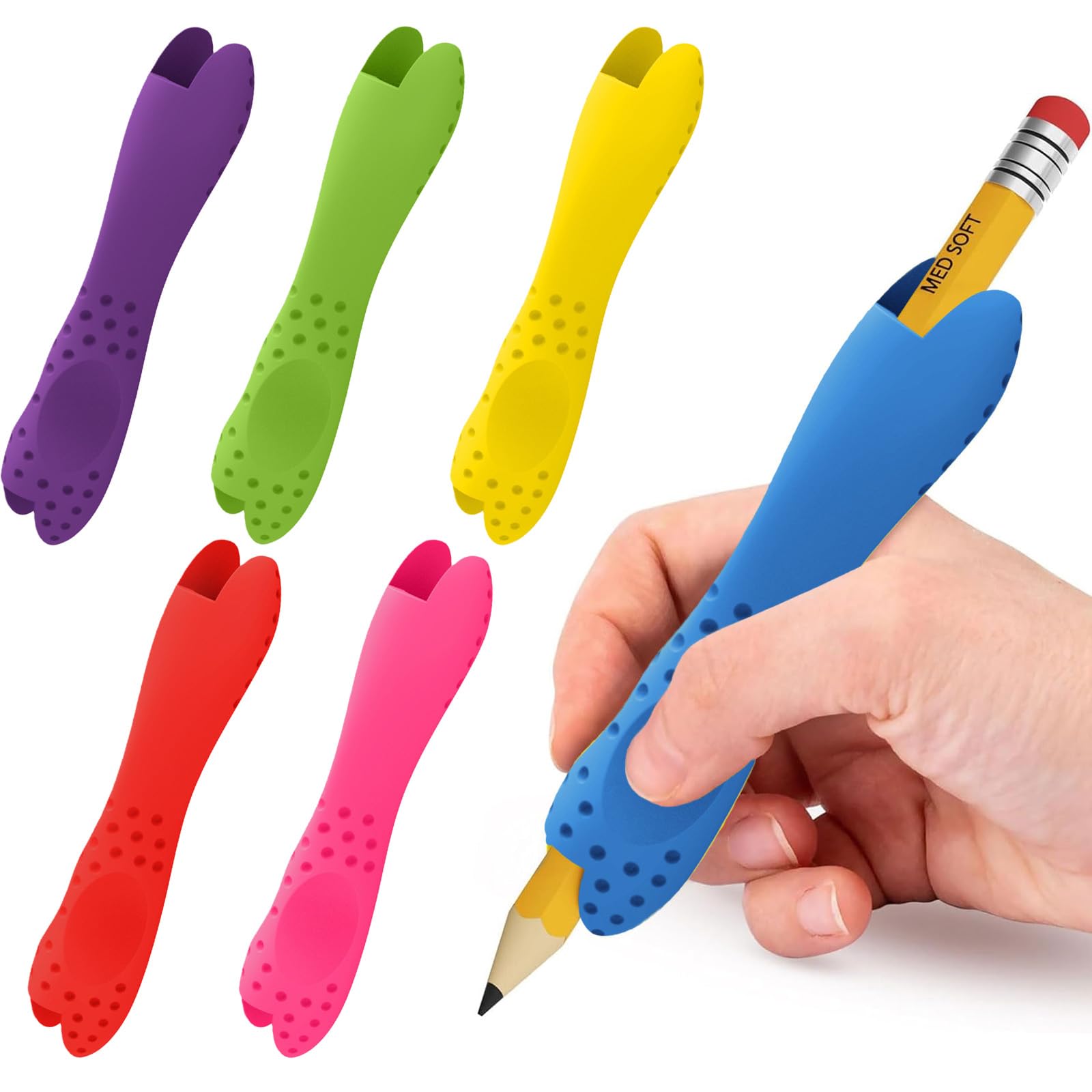 ANSUG Colorful 6 Pack Silicone Pencil Grips for Adults, Pen Grips Handwriting, Drawing & Coloring