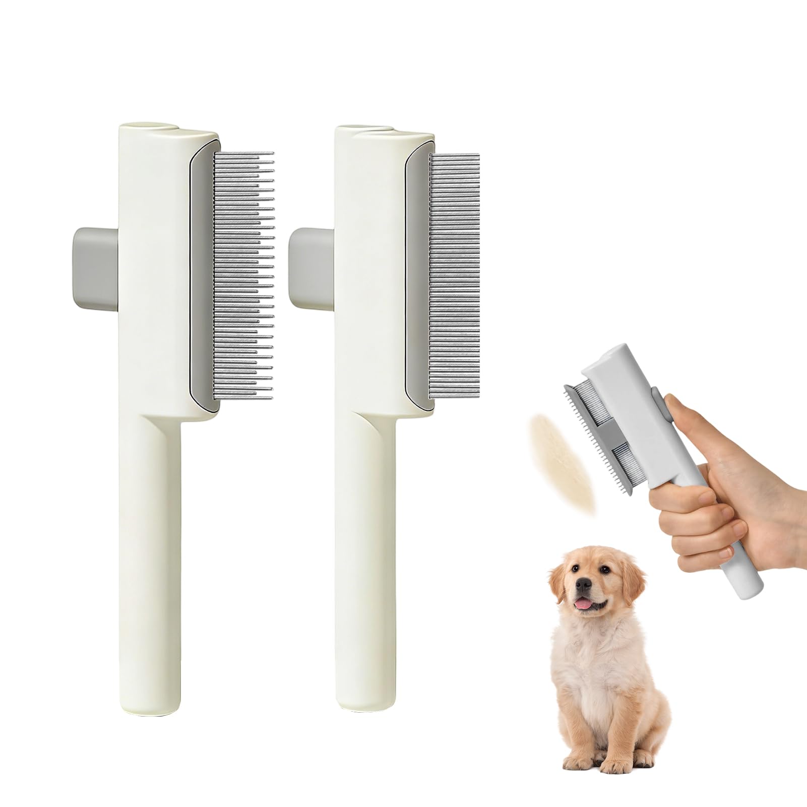 2 Pièces Peigne pour Chats, Peigne à Puces Autonettoyant pour Chat et Chien, Brosse de Toilettage pour Animaux de Compagnie Poil Court et Poil Long, Doté d'un bouton d'épilation à une touche