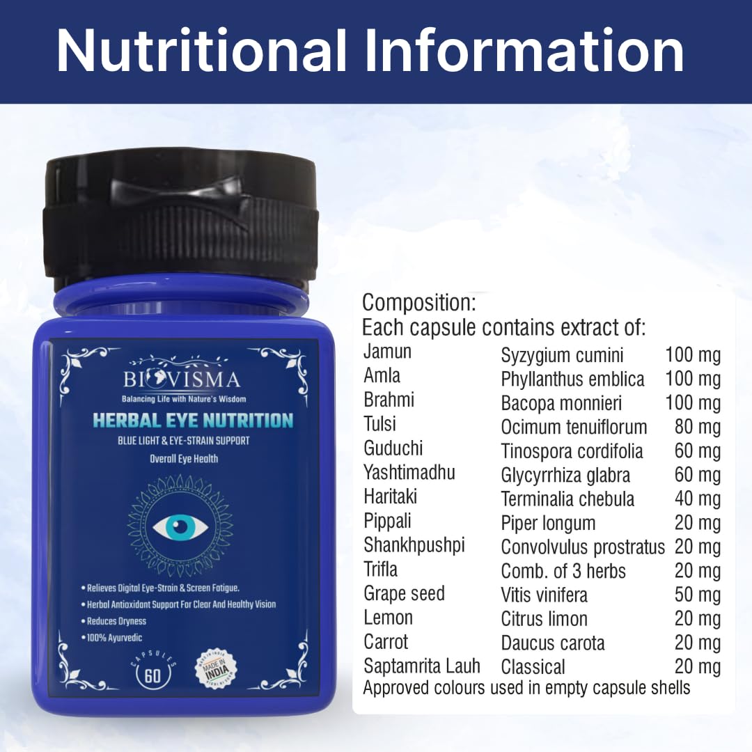 Herbal Eye Nutrition | Protects Eyes from Strain & Blue Light | Supports Clear Vision & Eye Health | Reduces Dryness & Irritation | 60 Capsules — Amazon image 4