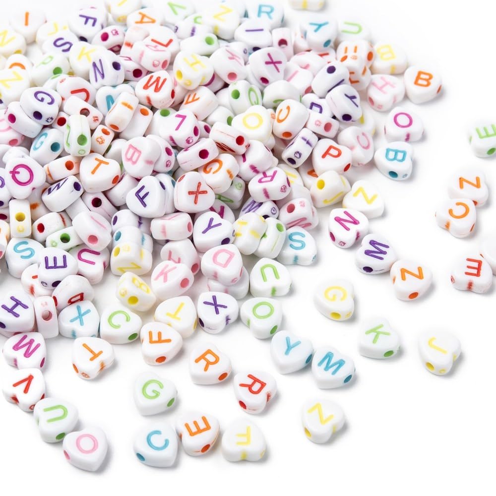 DanLingJewelry 3600Pcs White Flat Heart Beads Acrylic Alphabet Letter Beads Horizontal Hole Heart Beads for Bracelet Jewelry Making — image 1