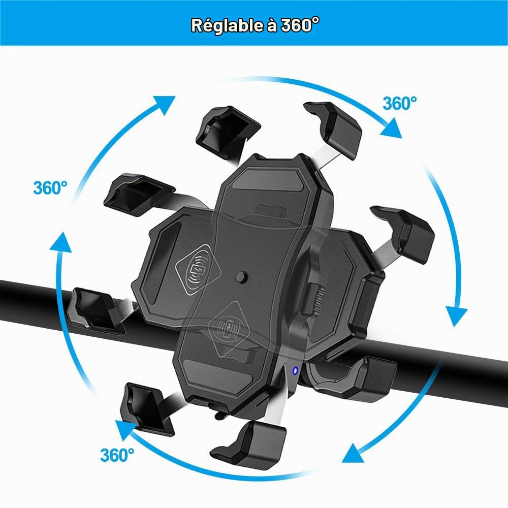 iMESTOU Chargeur de Montage de Téléphone sans Fil de Moto Qi 15w & USB 3.0 Charge Rapide Guidon/Arrière-Miroir Montage pour Smartphones de 3,5"-6,8"(épaisseur max12mm), Travailler pour 12V/24V Motos