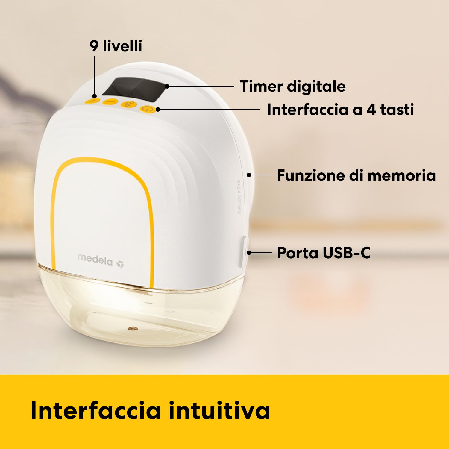 Medela Melody InBra Tiralatte indossabile singolo, mani libere – Fit ultra-morbido, Easy Pump&Store, All-in-one, Prestazioni potenti, 2 modalità & 9 livelli, coppe in silicone, porta USB-C