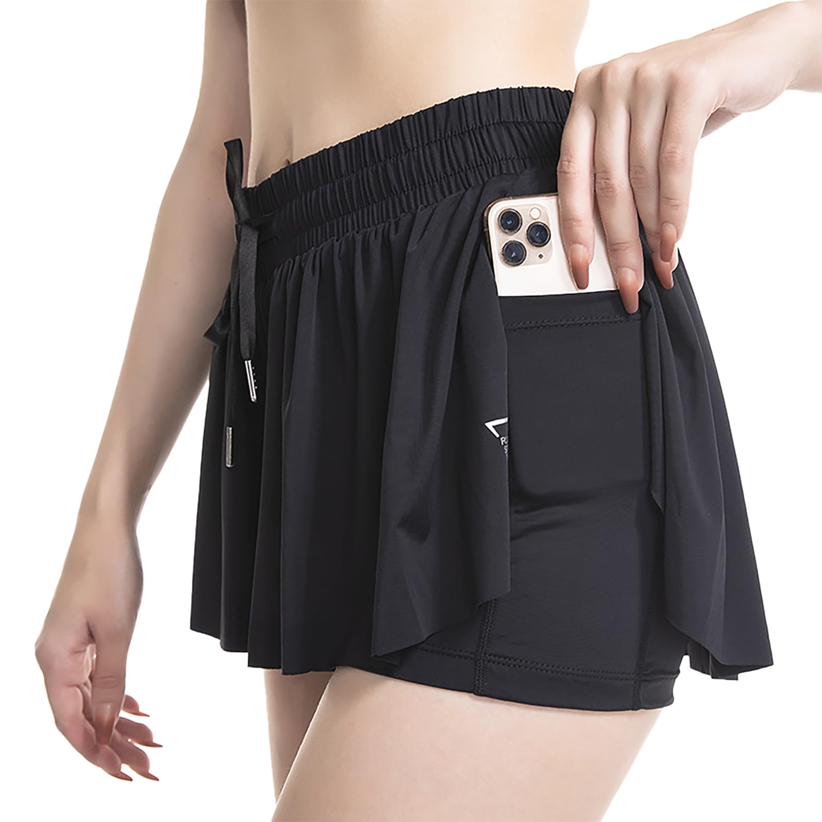 DAFENP 2 en 1 Pantalones Cortos Deportivos Mujer Pantalones Cortos Verano Correr Ligeros Cordón Elástico con Bolsillo para Entrenamiento Yoga Tenis Fitness