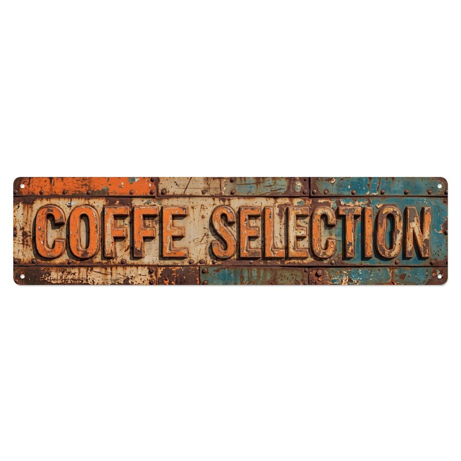 Coffee Selection Rustic Metal Tin Skinny Sign Plaque Wall Decor for Cafe, Club Bar, Office, Home Garden Metal Poster 4x16Inch