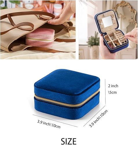Miniatura 5 de ZPROW Joyero de viaje de terciopelo de felpa, organizador de joyas de viaje, estuche de viaje para joyas, caja de joyería de viaje, pequeña caja de