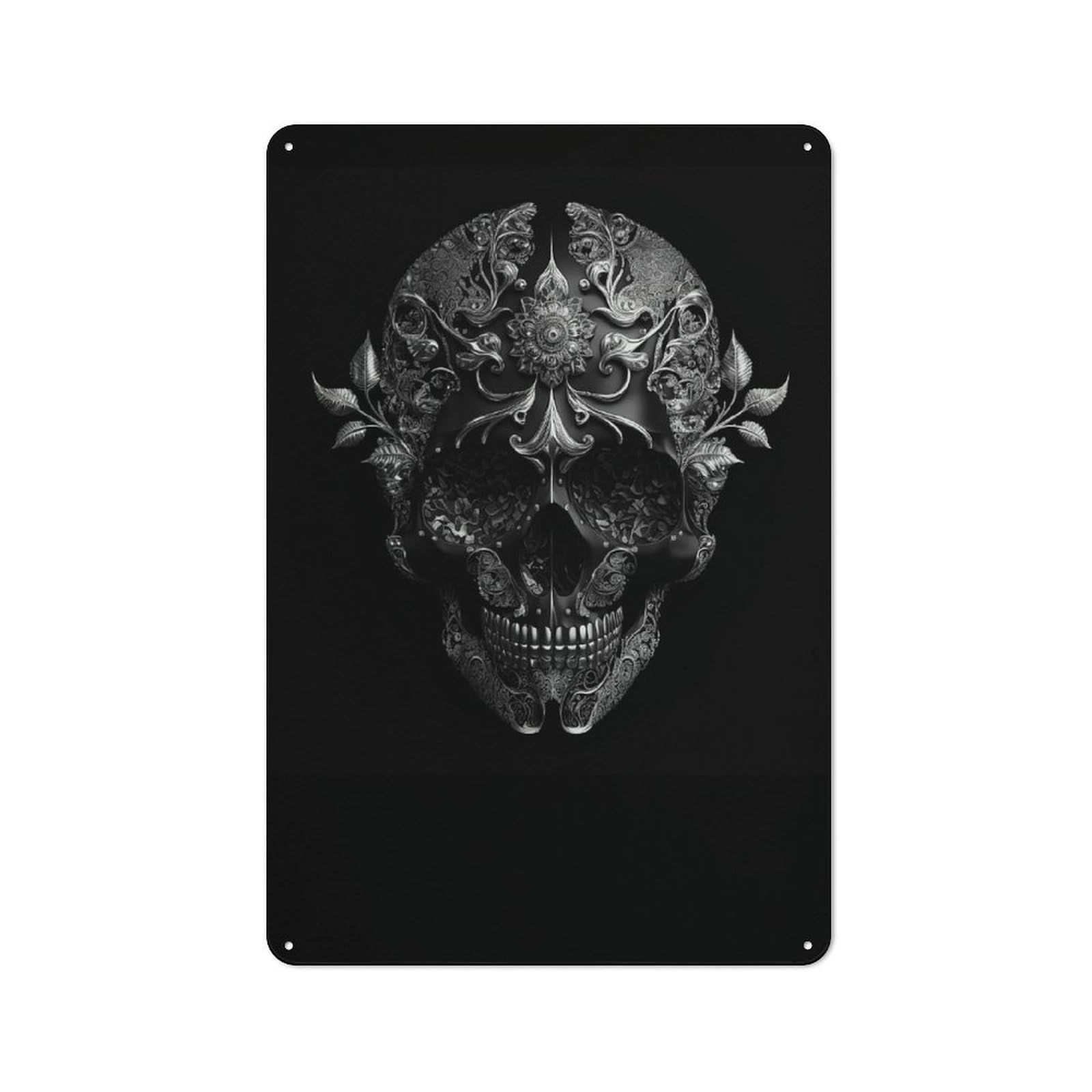 Skull with Voodoo Mask Tin Wall Plaque 30x20cm, Rustic Farmhouse Wall Decor for Dining Room, Cafe, Entryway Or Family Room