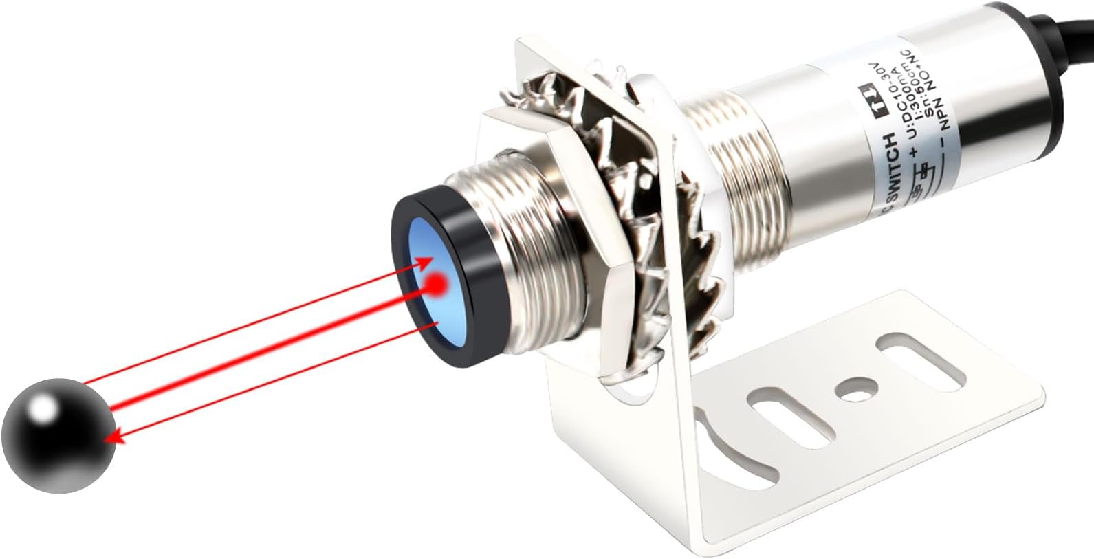 LCLCTC12V 24V Laser Sensor photoelectric Switch PNP NO + NC M18;Input(10-30VDC), 4 Wires; Detection Distance 8-50cm; HG18-D50P3, Normally Open and Normally Closed