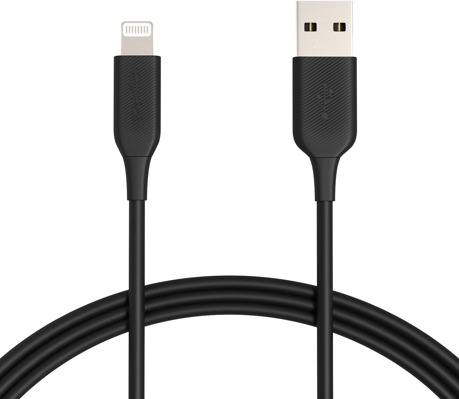 Amazon Basics 2-Pack USB-A to Lightning ABS Charger Cable, MFi Certified Charger for Apple iPhone 14 13 12 11 X Xs Pro, Pro Max, Plus, iPad, 1.8 meters, Black