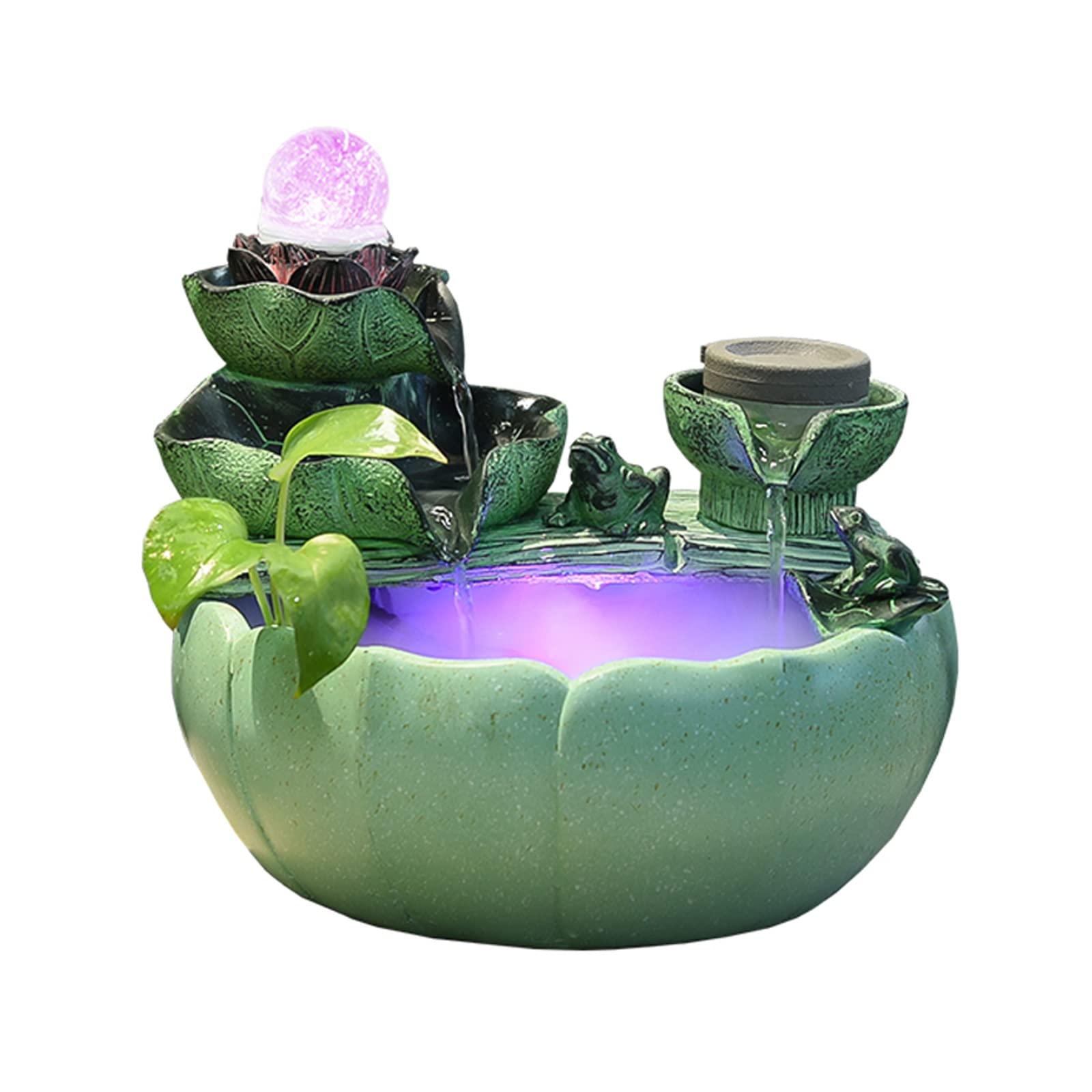 indoor Waterfall Tabletop Water Fountain with Rotating Ball and Pump Lotus Flower Leaf Cascading Waterfall Design Indoor for Office Home Décor, Green