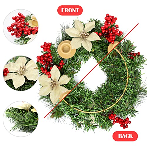 Niky 13 Inch Artificial Advent Christmas Wreath With Red Berries, Ivory Poinsettias And 4 Candle Ring, Green Cedar Branches Wreath For X-Mas Table Decoration, Nkus-Wreath-Bai #TOP5