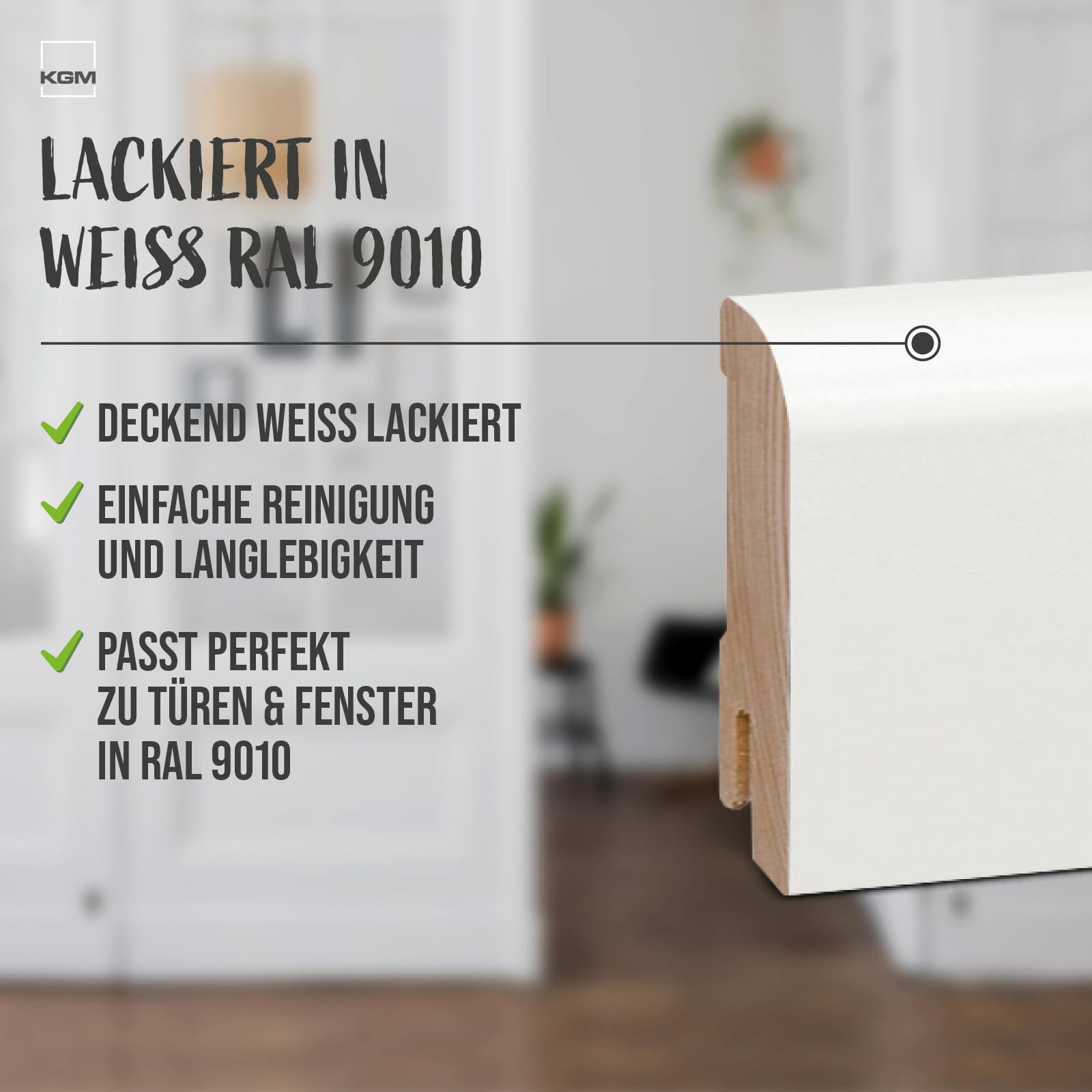 KGM Massivholz Sockelleiste Oben Rund - Weiß - 2400 x 18 x 58 mm - 10 Stk.