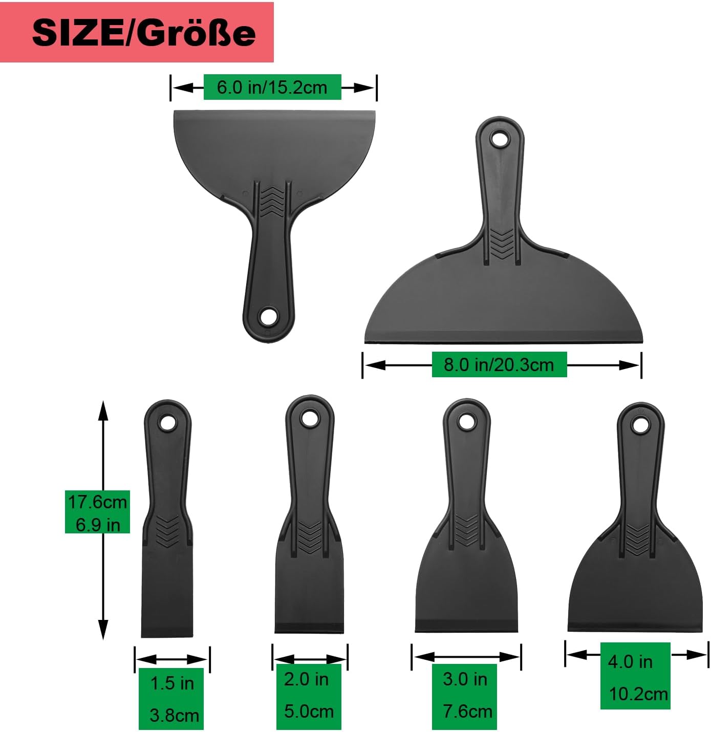 6 Pack Putty Knife, Flexible Plastic Paint Scraper Tool for Spackling,Putty Knife Set, Spreader, Spackle Tool, Plastic Putty Knife Scraper, Scraper Tool, Putty Scraper