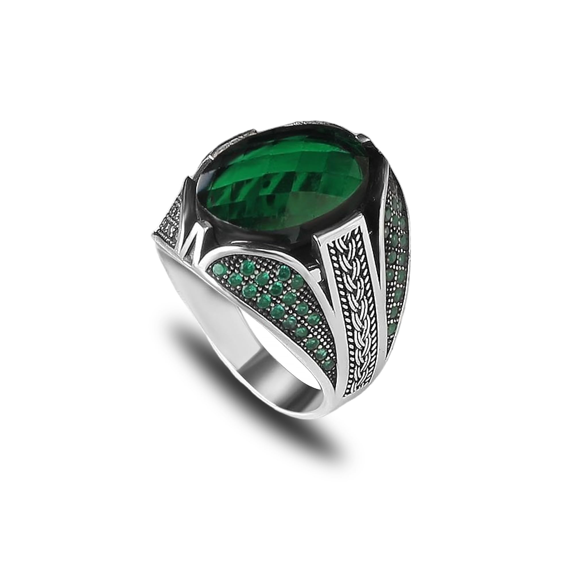 925 Sterling Silver Men's Emerald Stone Ring, Handmade Green Stone Ring for Men, Silver Gemstone Ring, Silver Ring with Emerald Stone, Men's Silver Ring, Gift for Him, Gift for Men, KSR-040