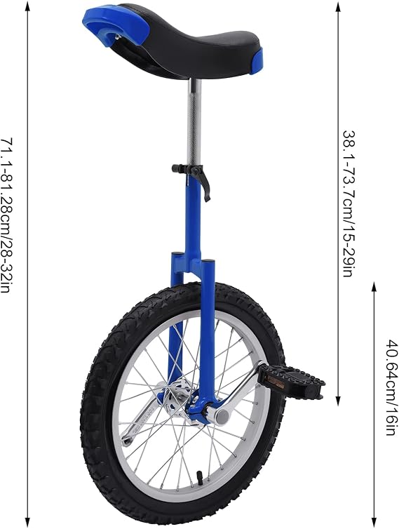 16 Inch Unicycle for Kids and Adults | Adjustable Seat, Use for Exercise, Fun and Entertainment, Circus Performances