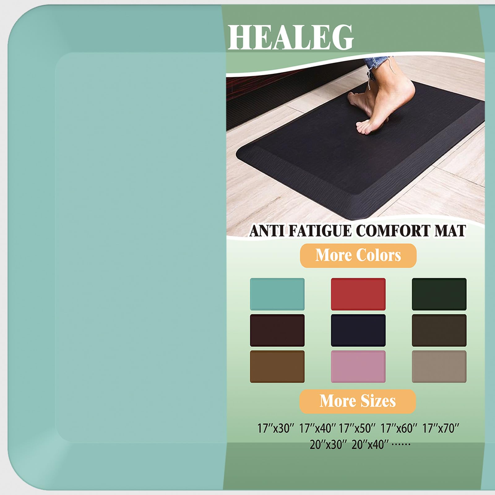 Photo 1 of ***FACTORY SEALED*** HEALEG 1" Extra Thick Anti Fatigue Floor Mat 40" L x 20" W,Kitchen Mat, Standing Desk Mat,140D Advanced PU Foam Ergonomic Comfort at Home, Office, Garage, Sink (Teal)