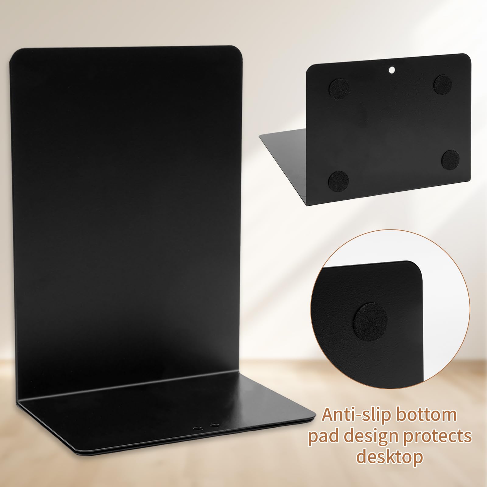 6 Fermalibri In Metallo Nero - Antiscivolo, Per Scrivania, Ufficio, Biblioteca, 19.5x13.5x10 Cm