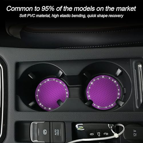 Miniatura 4 de Paquete de 2 posavasos para automóvil, 2.75 pulgadas, con diamantes de imitación de cristal, universal, para automóviles, vehículos, SUV, accesorios