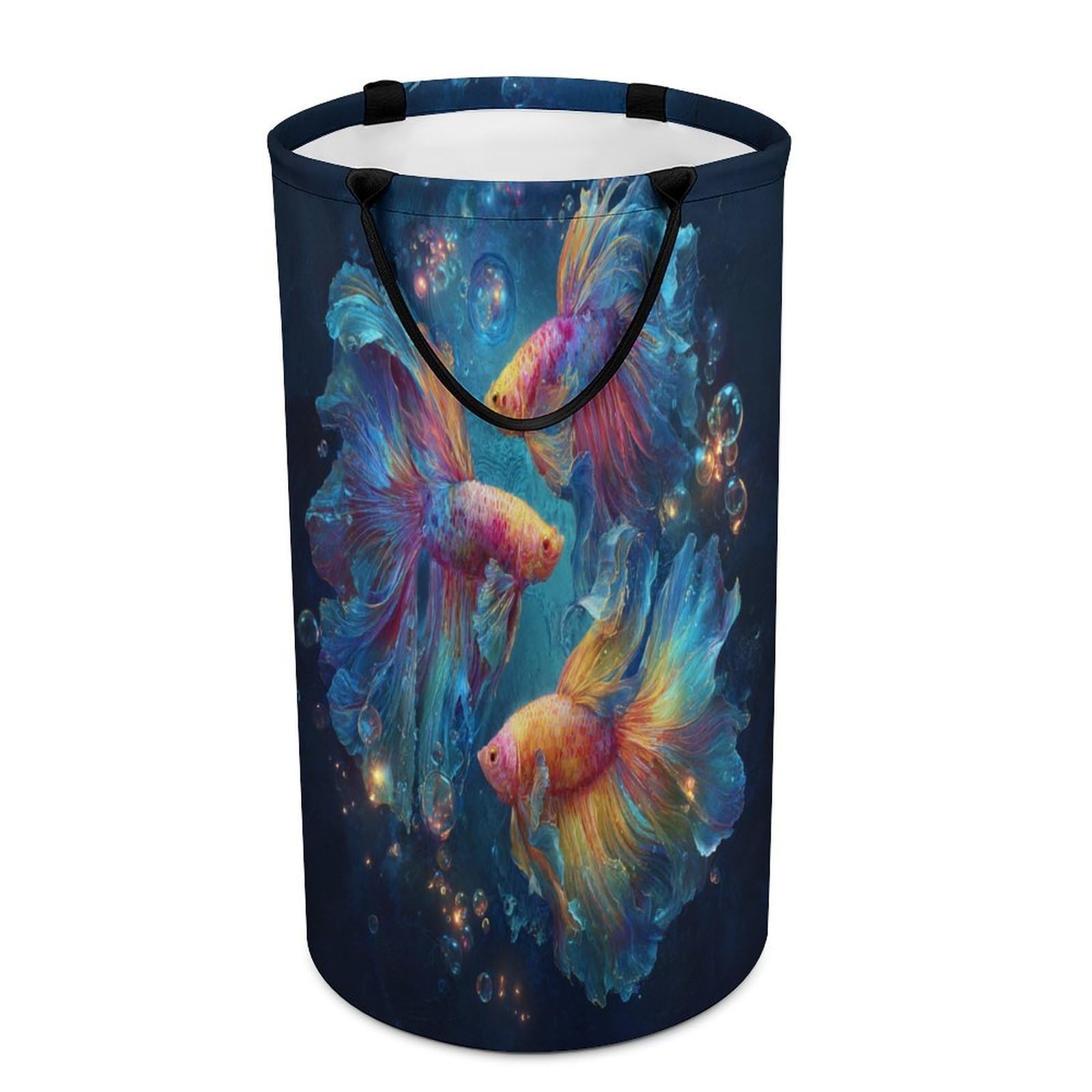 LUYYSKY Vintage Rustic Colorful Fish Collapsible Dirty Clothes Basket, Modern Art Autumn Underwater Landscape Animal Fish Portable Clothes Storage Basket