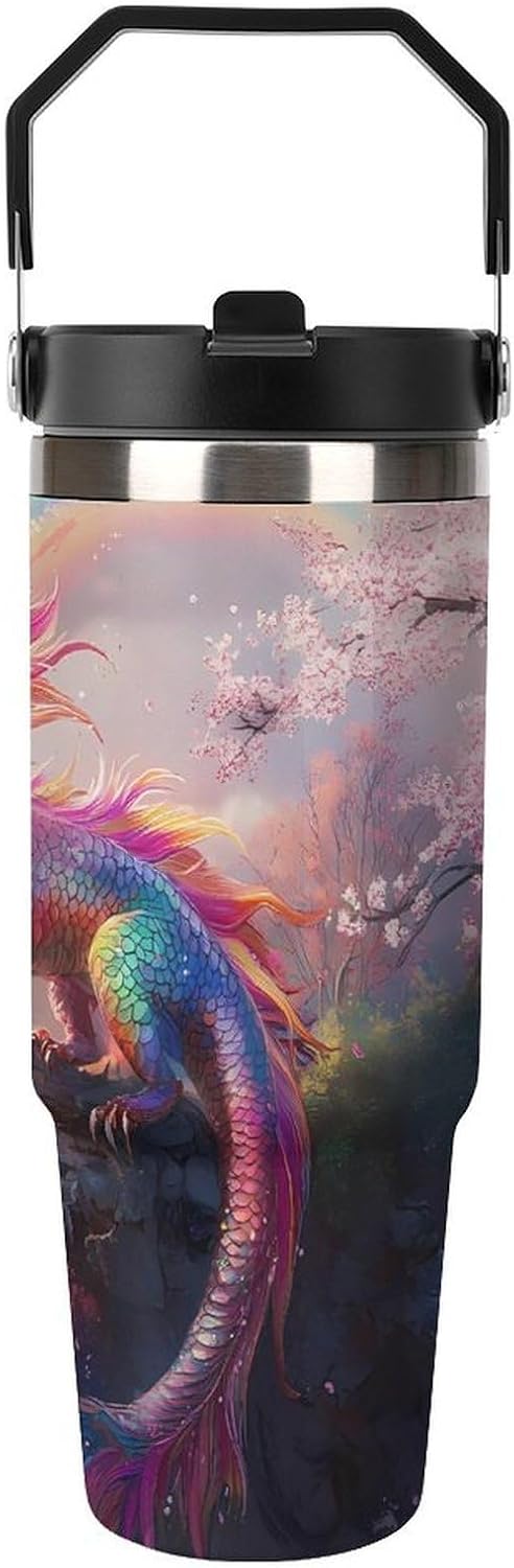 Colorful Dragons 30 Oz Tumbler Insulated Cup Travel Coffee Mug Water Bottle Cute Car Cup