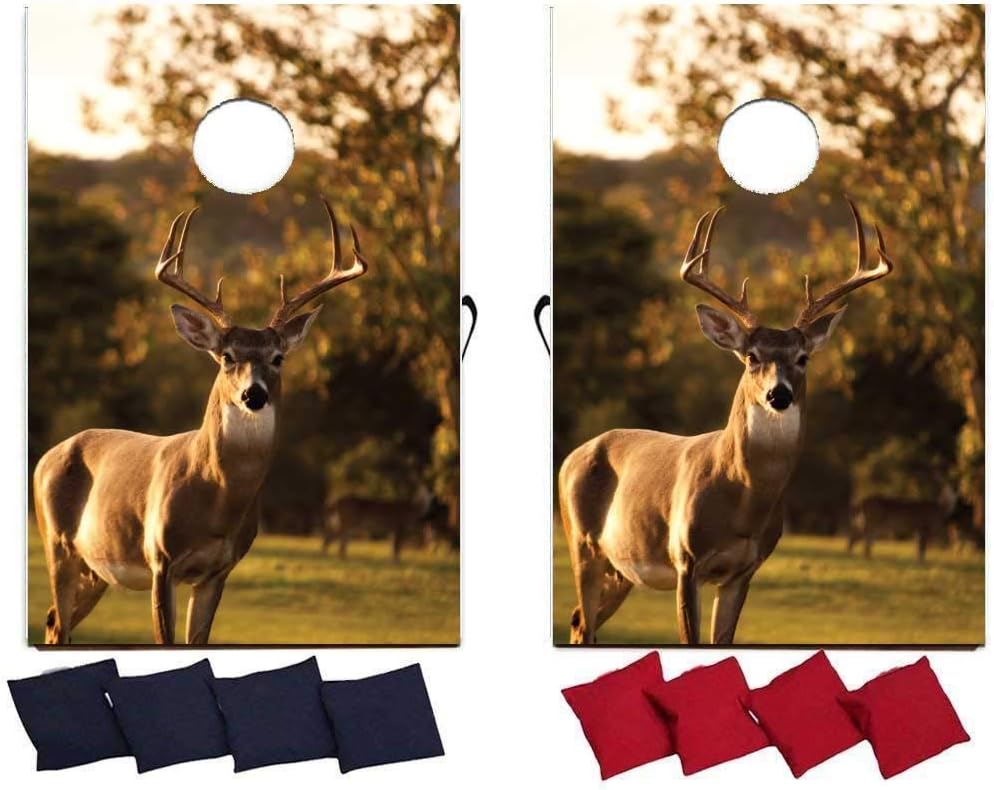 VictoryStore Cornhole Games - Hunting Buck Cornhole Game - Deer Bag Toss Game - 8 Bags Included - Wooden Boards