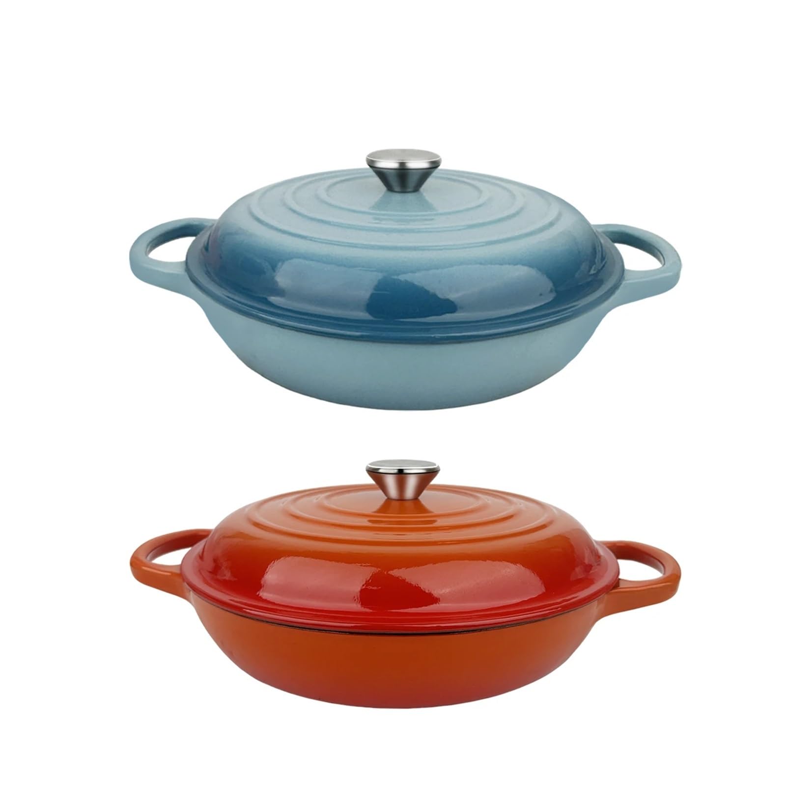 Pentola Smaltata Per Minestra Forno ovale in ghisa smaltata - Pentola pesante con coperchio, 2,5 QT, doppio manico, rosso e blu, for la cottura del pane, brodo, frutti di mare(Blue)