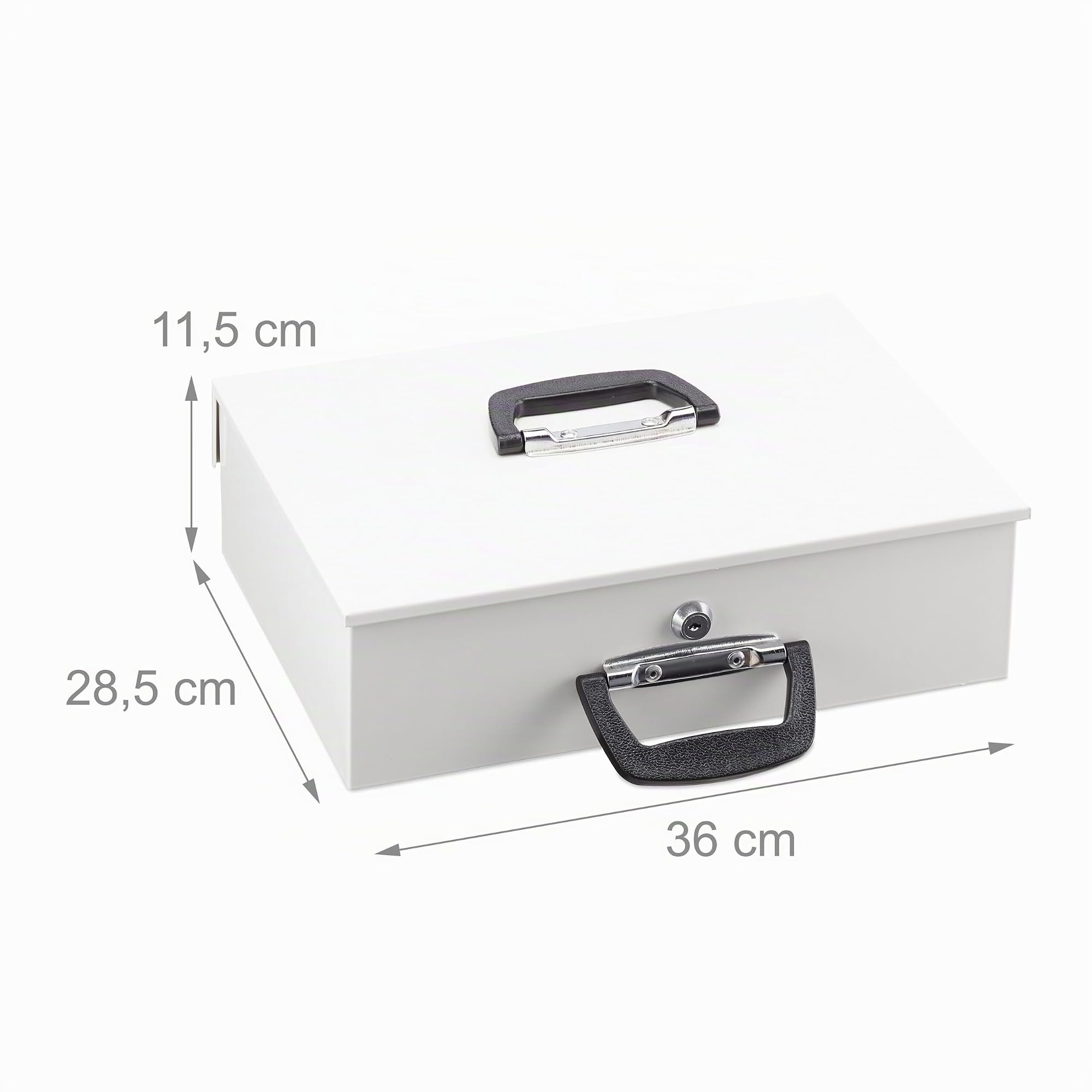 Relaxdays Cassetta con Serratura, Portasoldi con Chiave, per Banconote e Conta Monete, in Ferro, 11,5x36x28,5 cm, Bianco