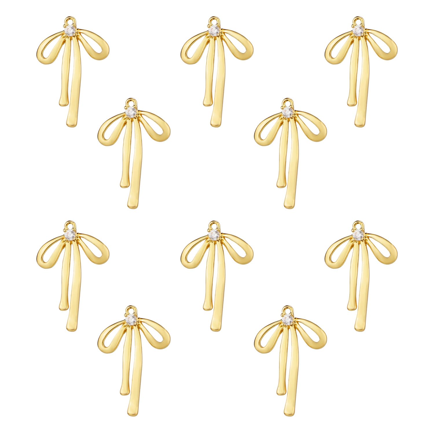 10pcs Gold Plated Brass Bowknot Charms for Jewelry Making, Bowknot Dangle Earrings and Pendant Connector DIY Bracelet Metal Bow Beads for Earrings and Necklaces
