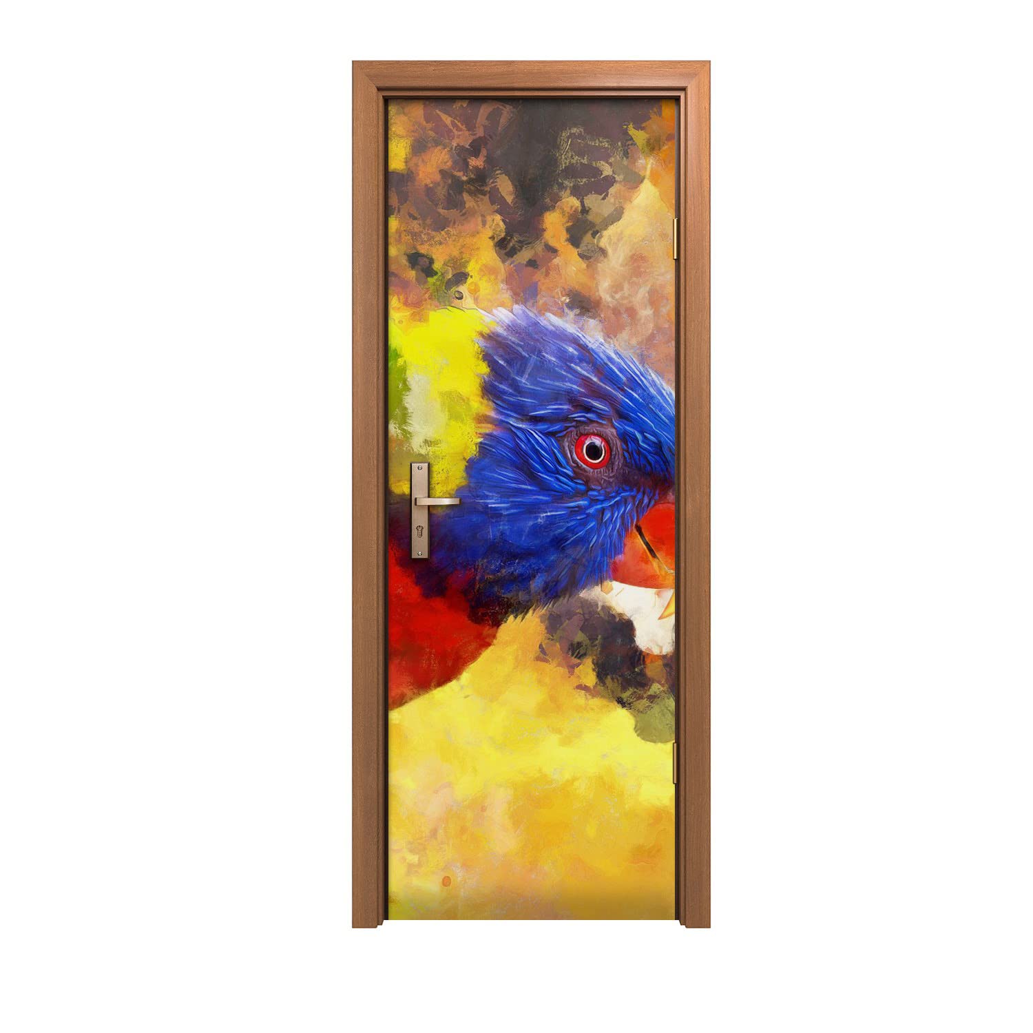 Sticker porte branche de perroquet : décor autocollant grand format aux couleurs vives