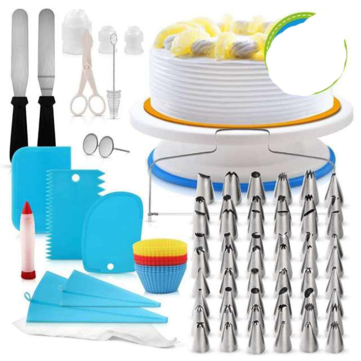 Tortenständer Drehteller Kuchendekorationswerkzeuge Kit Drehtisch Backwerkzeug Spritztülle Spritzbeutel Set Backzubehör Sets-106PCS