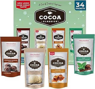 Cocoa Classics Hot Chocolate Variety Pack, 34 Packets, 4 Flavors - Chocolate Supreme, French Vanilla, Salted Caramel, Mint