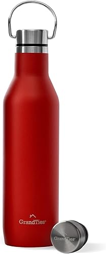 Miniatura 10 de GrandTies Botellas de agua de acero inoxidable con 2 tapas, frasco delgado aislado al vacío, reutilizable, a prueba de fugas, sin BPA, mantiene