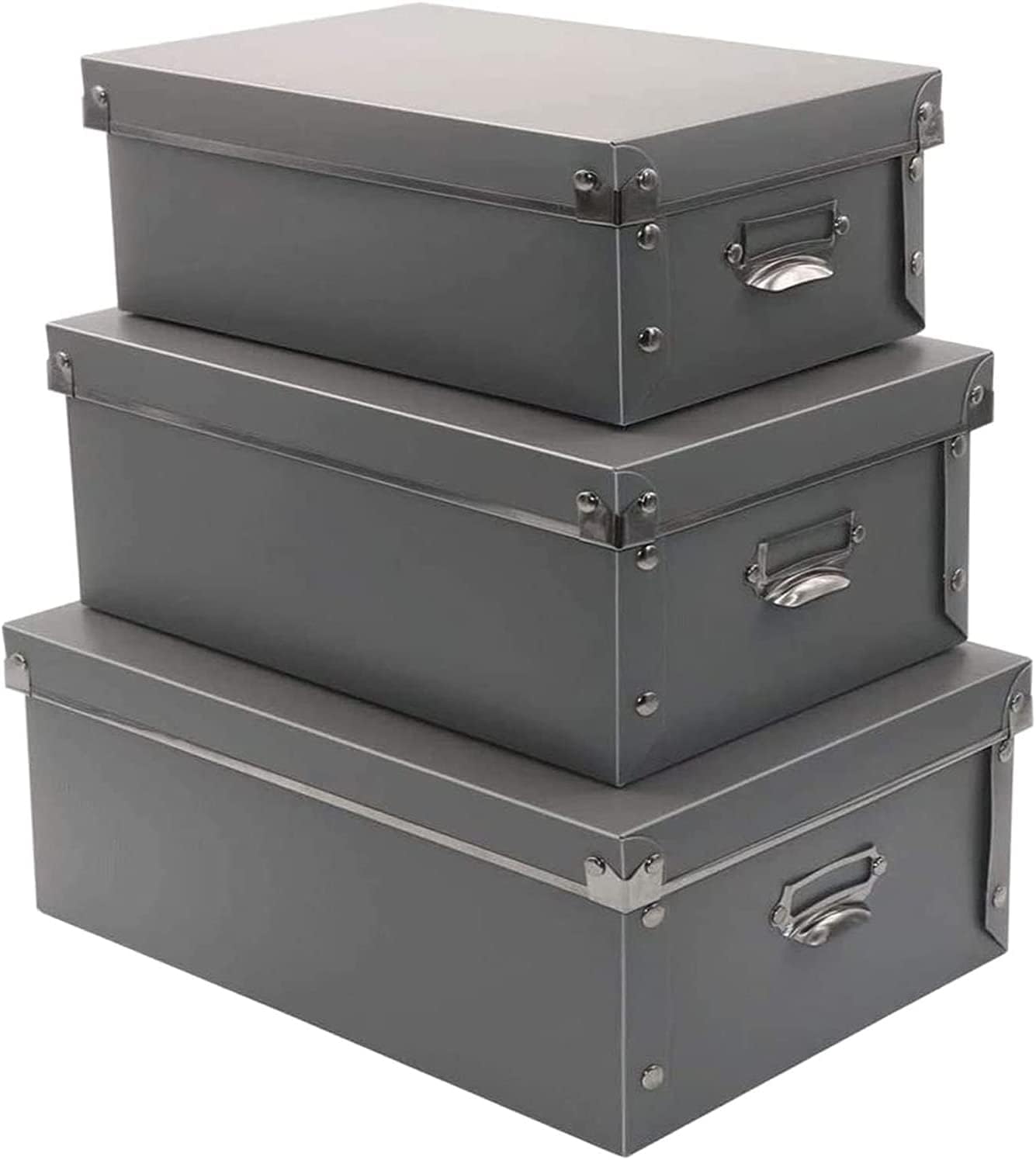 Foldable Storage Baskets, 3 piece Multiple sizes Small/Medium/Large Waterproof Plastic Box with Lid for Toys/Shoes Grey