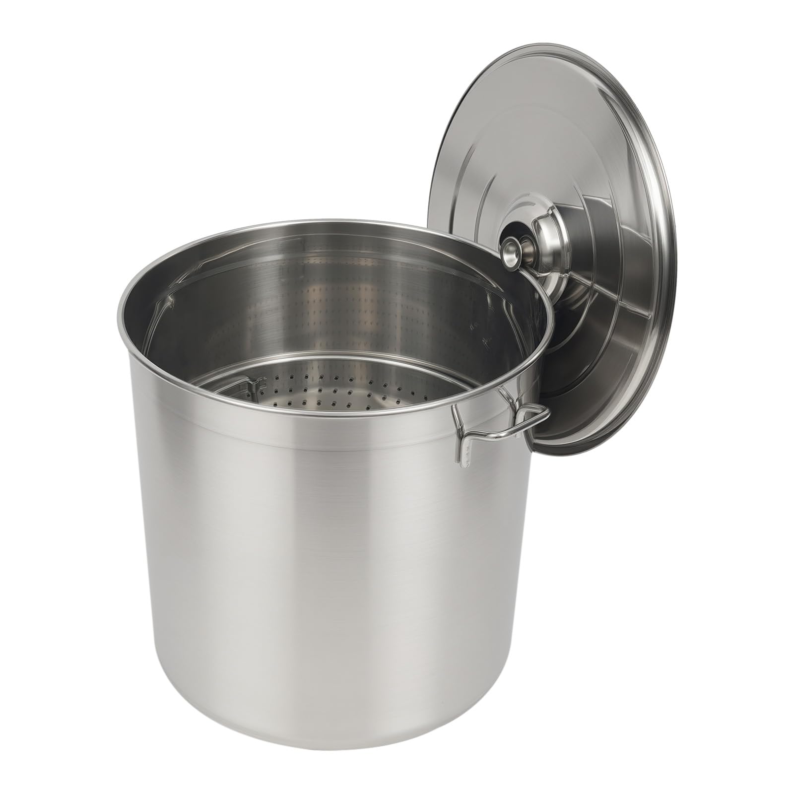 Pentola per zuppa in acciaio inox con coperchio e inserto a vapore, pentola a induzione da 50 l, in acciaio inox, per uso commerciale, grande cucina, campeggio