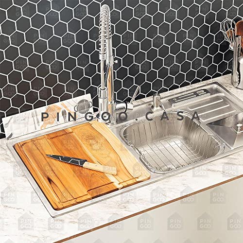 Kit Cuba para Cozinha Pia Dupla Nukini em Aço Inox 201 com Acessórios Lixeira e Tábua de Corte Pingo