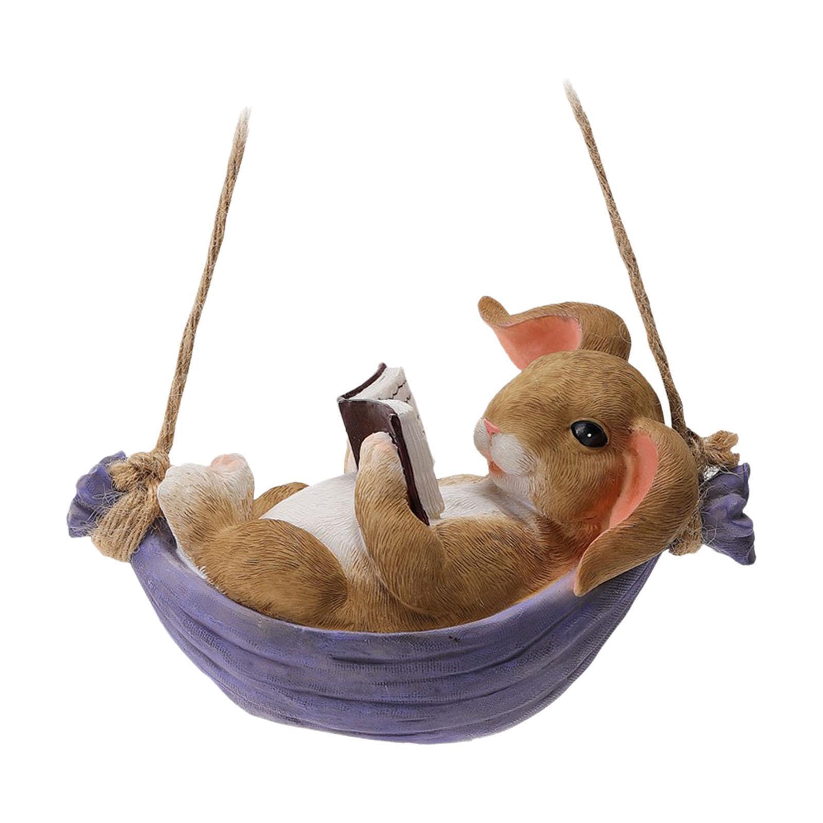 Quxvuis Playful Rabbit Sculpture For Outdoor Quirky Rabbit Statue For Porch Or Balcony Hanging On Tree Branch Reading Statue Etc. For Outdoor Garden