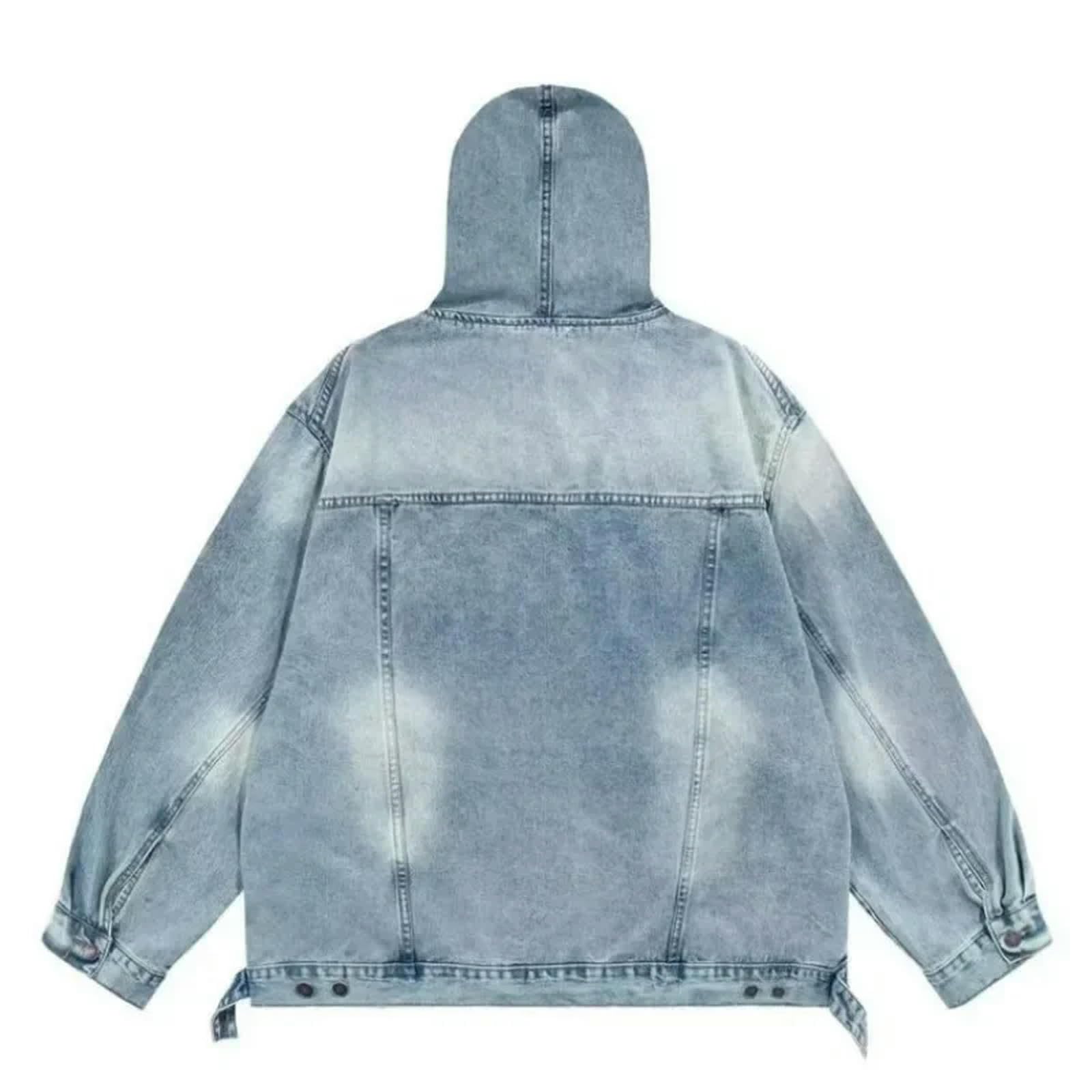 Giacca Uomo Gia A con Cappu Io in Denim Uomini Donne Sciolte di Felpa Vintage Casual Venata Lavata in Denim Autunno