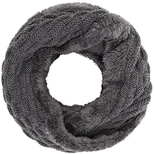Compagno Damen Winterschal gefüttert Strickschal Winter Loopschal Damen-Schal Teddy-Futter Strick Loop, SCHAL Farbe:Grau